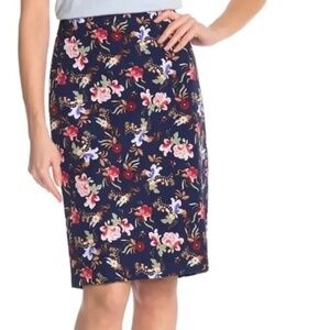 Philosophy Navy Floral Pencil Skirt with Pink, Red & Cream Blooms - size 4